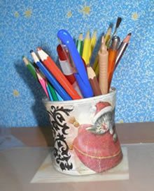 стакан с карандашами - декупаж